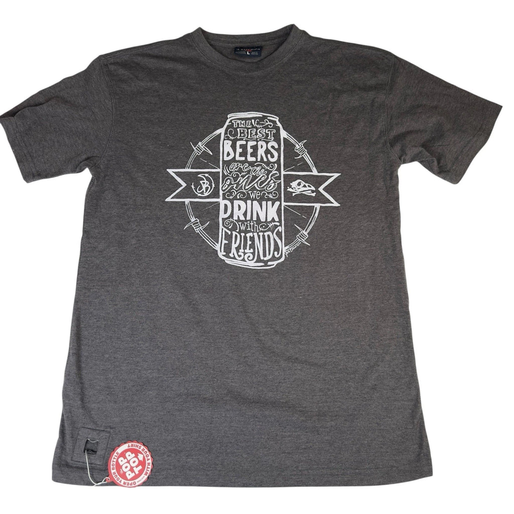J America Pop Top T-Shirt Mens XL Beer with Friends Gray Graphic Bottle opener