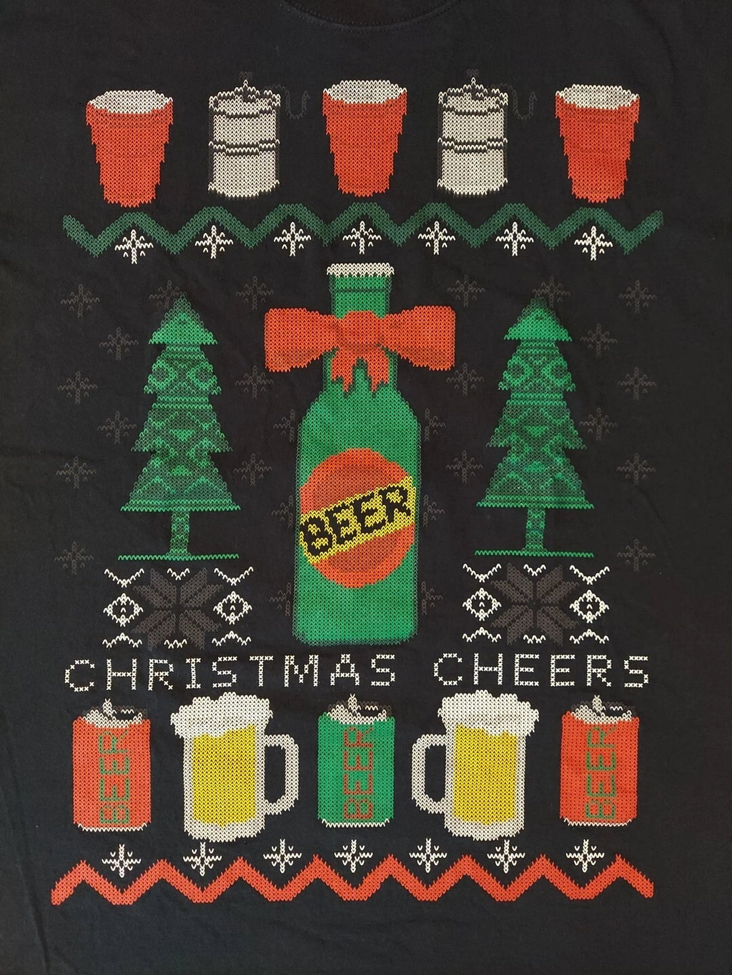 Christmas Cheers Beer T Shirt Men's 2XL Black Short Sleeves Crew Neck