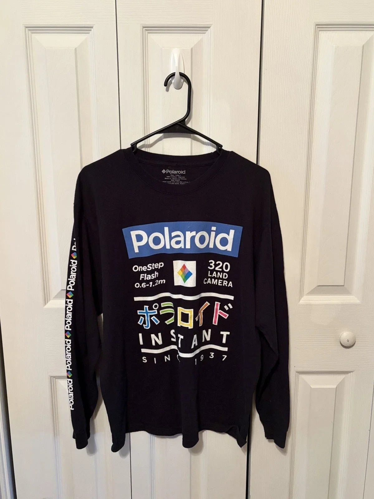 Polaroid Instant Long Sleeve Graphic Black Size Large Retro Camera Logo Unisex , , , Long Sleeve Tee