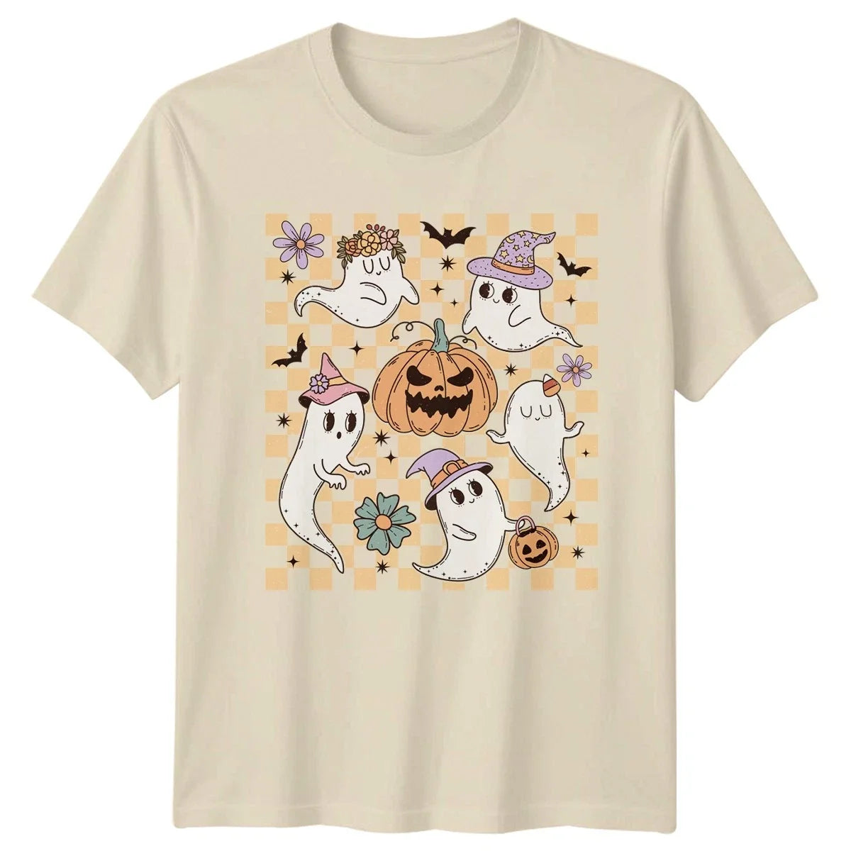 Cute Halloween Ghosts And Pumpkins Boho Pastel Halloween Gift Unisex , , , Long Sleeve Tee