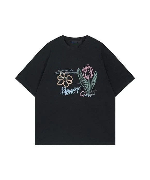 Minimal Flower Aesthetic Sketch Art Graphic T shirt Unisex , , , Long Sleeve Tee