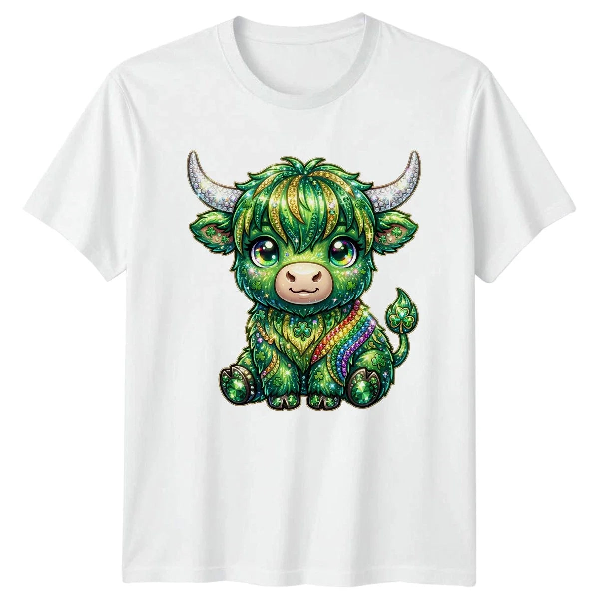 Cute Sparkle Irish St Patricks Highland Cow Cattle Unisex , , , Long Sleeve Tee
