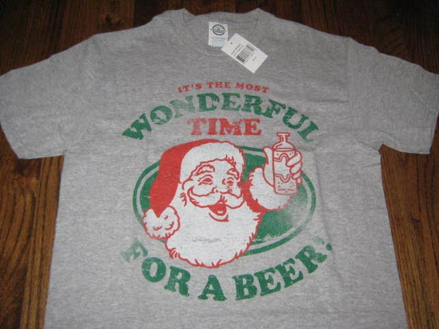 Christmas Santa Claus Wonderful Time For a Beer -T-Shirt Small New W/Tag