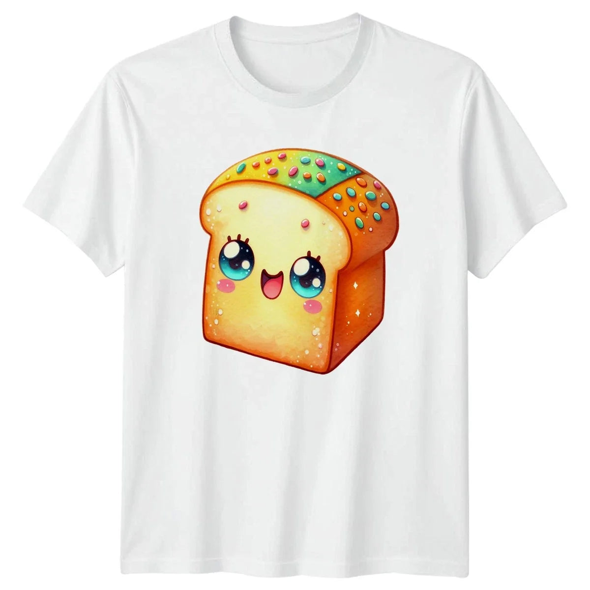 Happy Kawaii Sprinkled Bread Cute Kawaii Bread Food Birthday Gift Unisex , , , Long Sleeve Tee