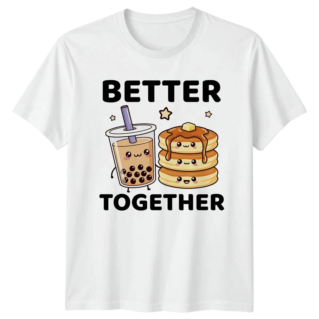 Better Together Bubble Tea Pancakes Food T-Shirt Boba Kawaii Valentines Day