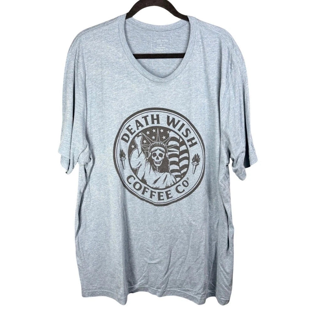 Death Wish Coffee Co T Shirt Mens 3XL Blue Liberty Skull Graphic Short Sleeve