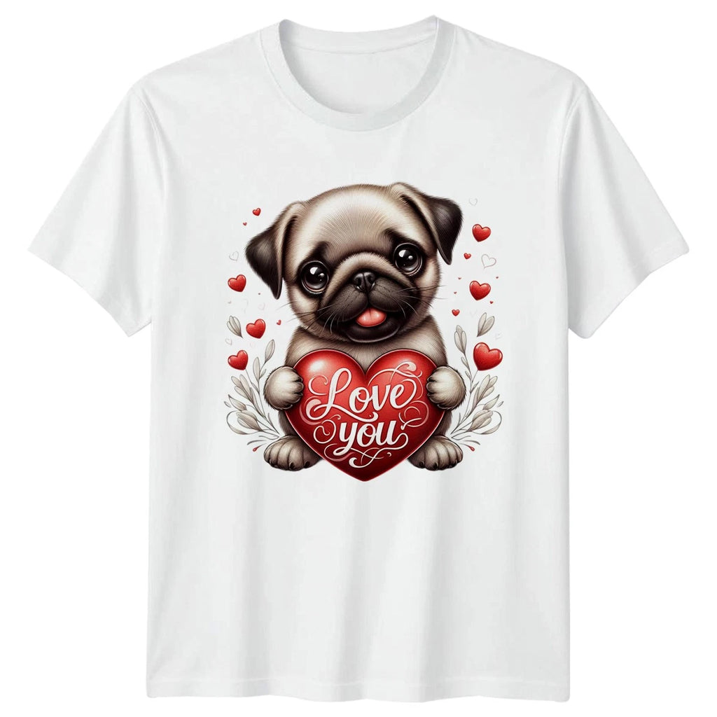 Love You Pug Puppy T-Shirt Kawaii Dog Lovers Valentines Day