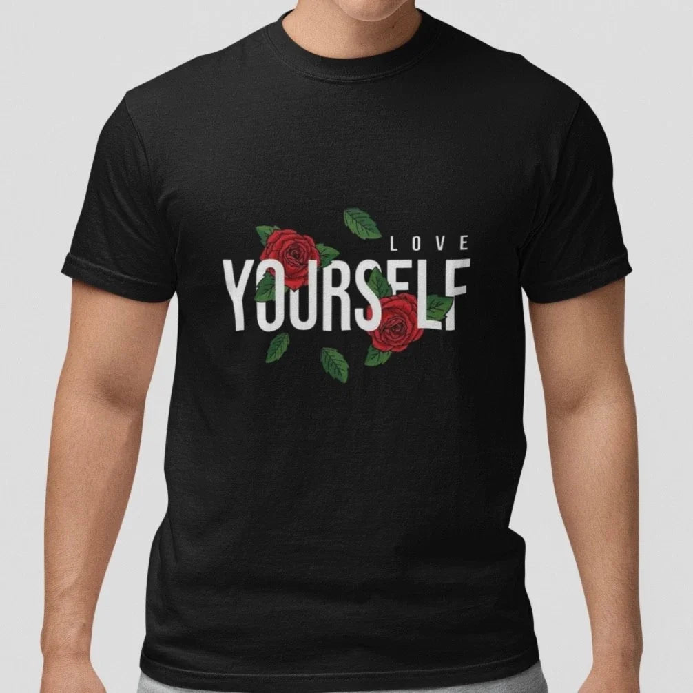Love Yourself Rose Graphic Tee Vintage Floral Aesthetic Shirt Positive Quote Top Unisex , , , Long Sleeve Tee