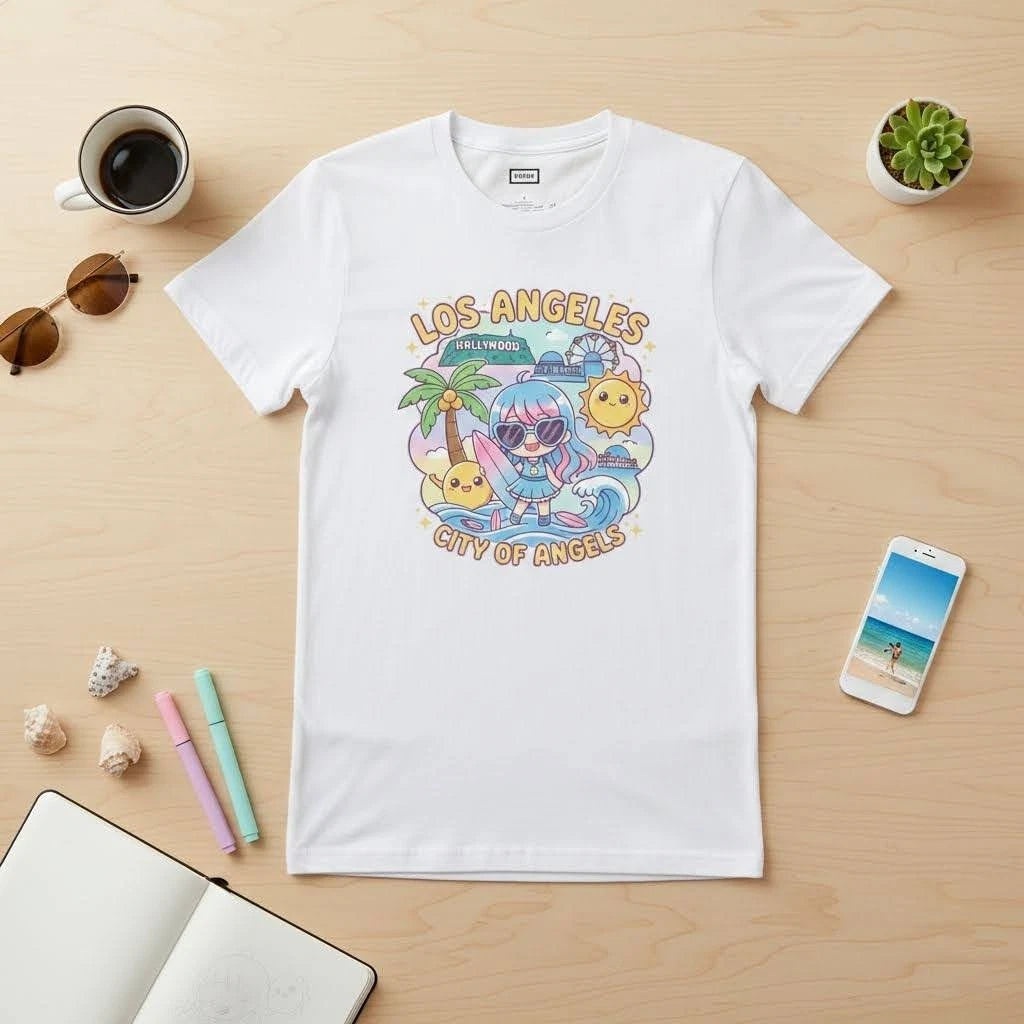 Los Angeles Kawaii Beach Scene T-Shirt | Cute City Cartoon Tee