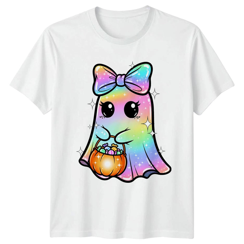 Sparkly Rainbow Ghost Trick Or Womens T-Shirt Kawaii Spooky Halloween