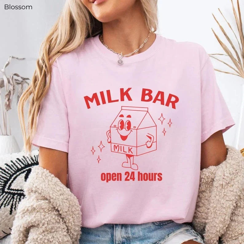 Milk Bar Vintage Shirt, Funny Breastfeeding Tee with Milk Carton Design, Cute & Unisex , , , Long Sleeve Tee