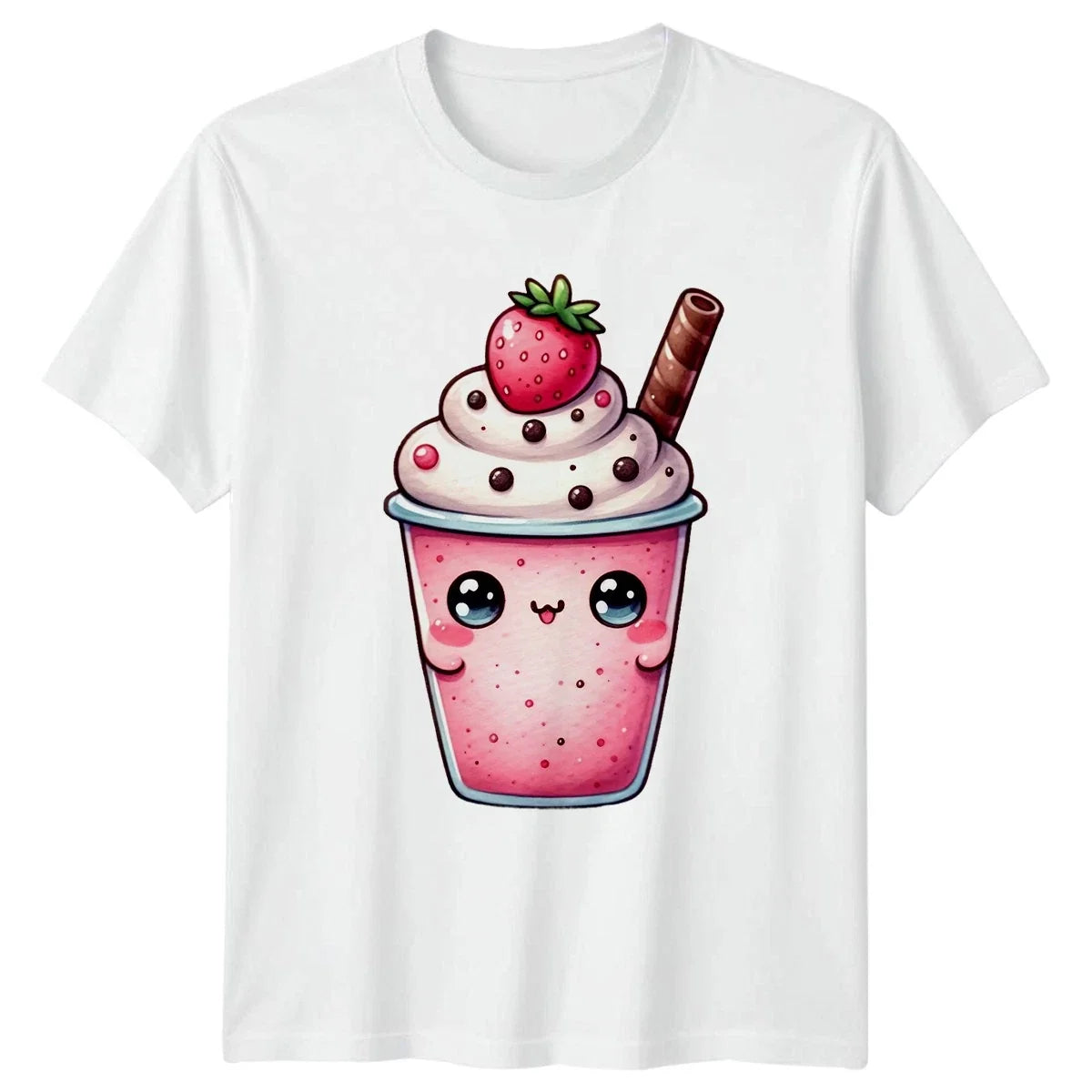 Kawaii Strawberry Milkshake Sweet Drink Cute Dessert Food Gift Unisex , , , Long Sleeve Tee