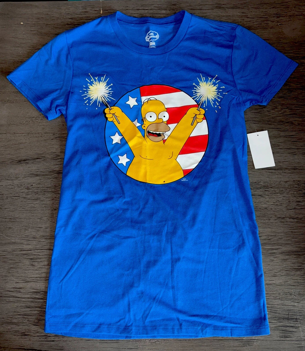 The Simpsons Homer Woohoo Men's 4th of July T-Shirt, Blue, XS S M L XL 2X New