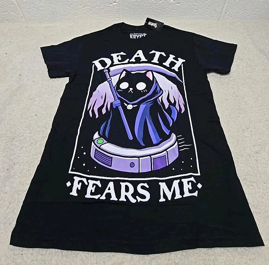Kawaii Krypt Death Fears Me Graphic T-Shirt Small (BB)