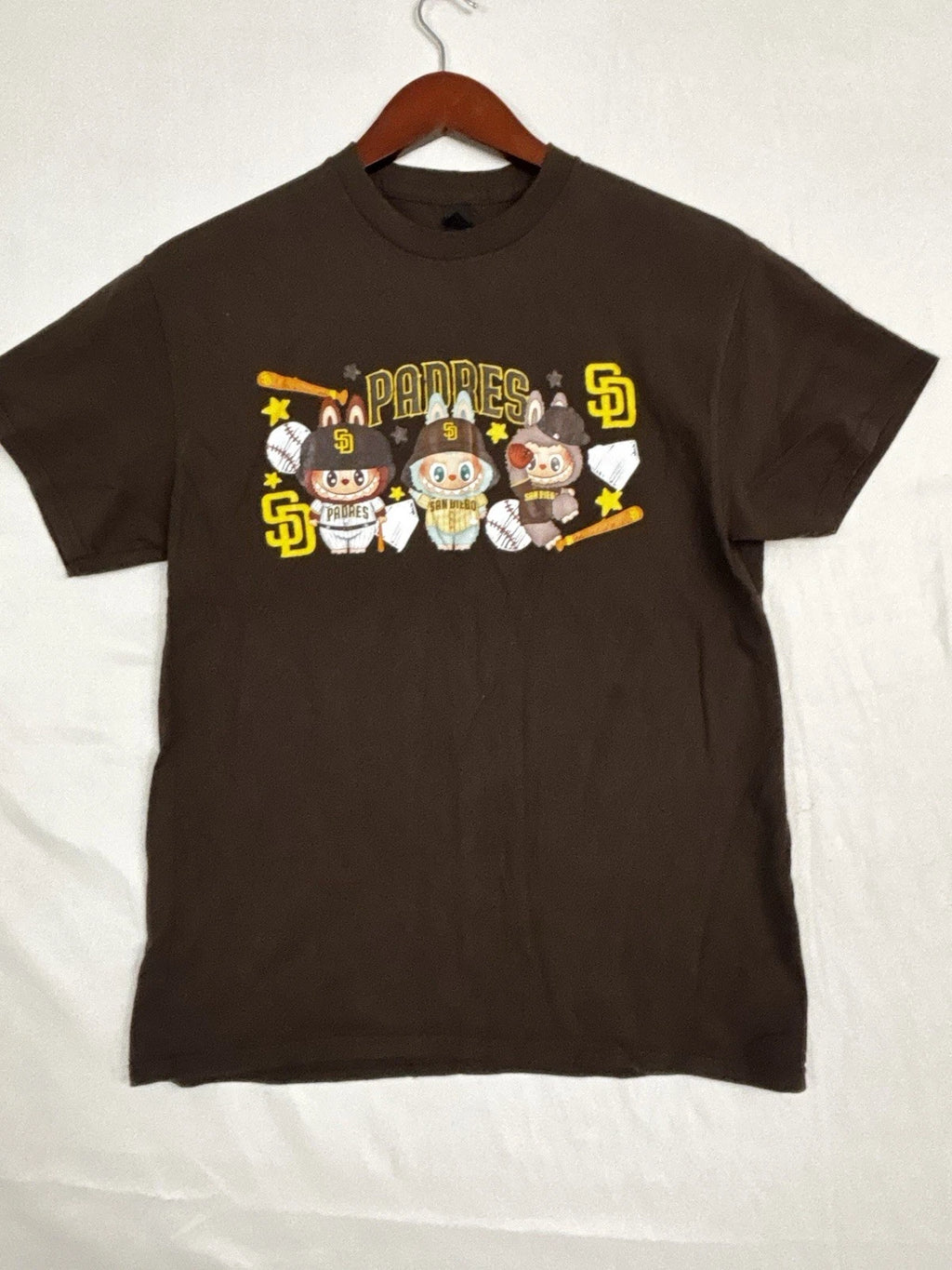 San Diego Padres Kawaii Character Graphic T Shirt Brown Heavy Cotton Mens M