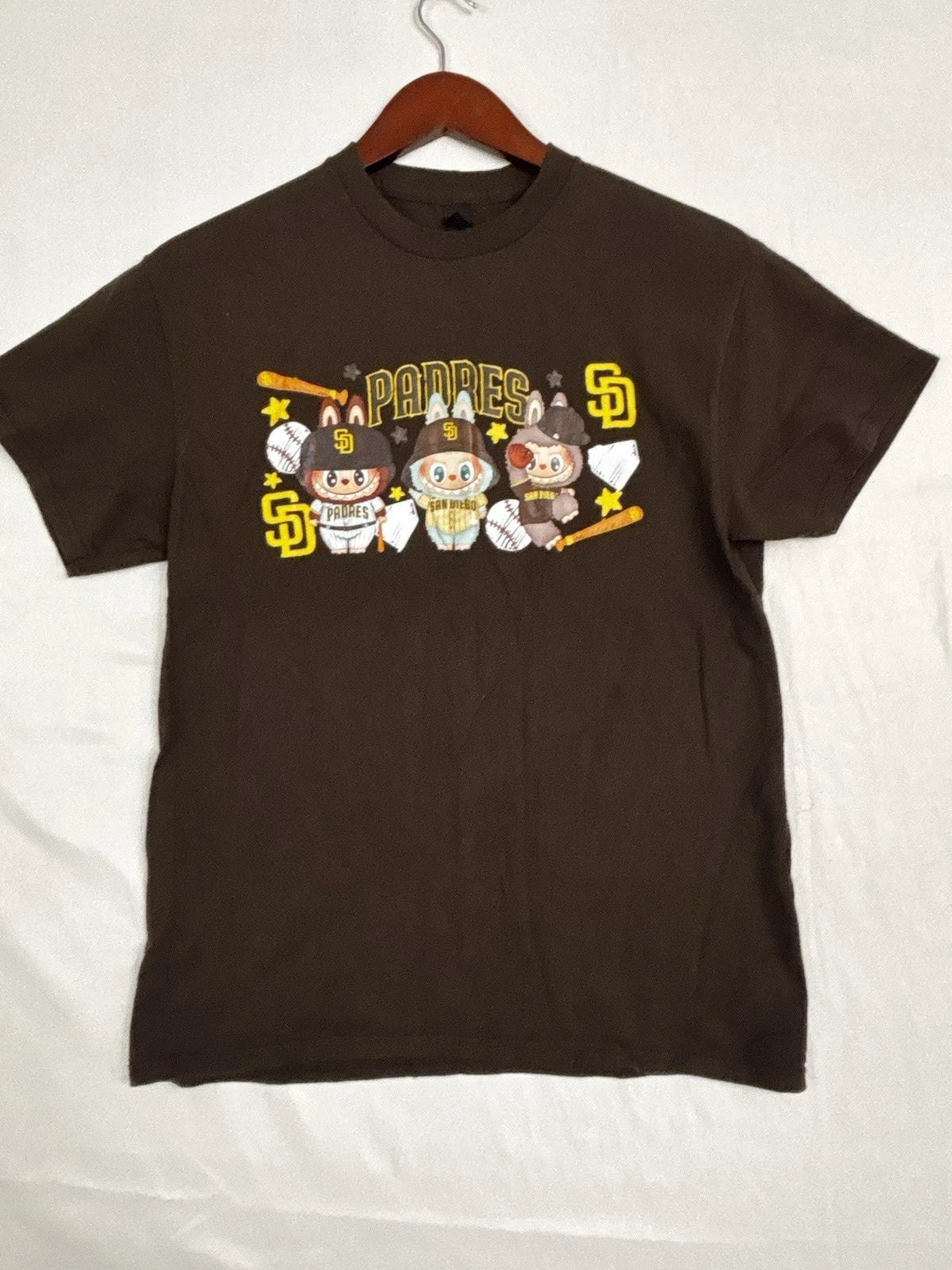 San Diego Padres Kawaii Character Graphic T Shirt Brown Heavy Cotton Mens M