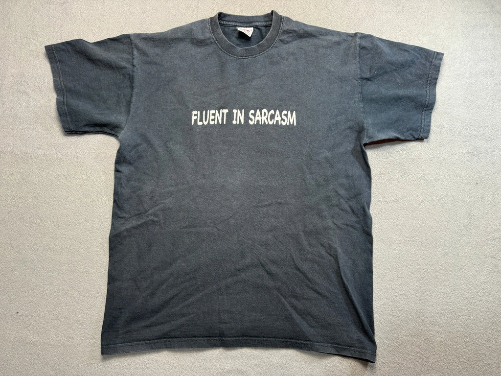 fluent in sarcasm black shirt mens size L fruit of the loom
