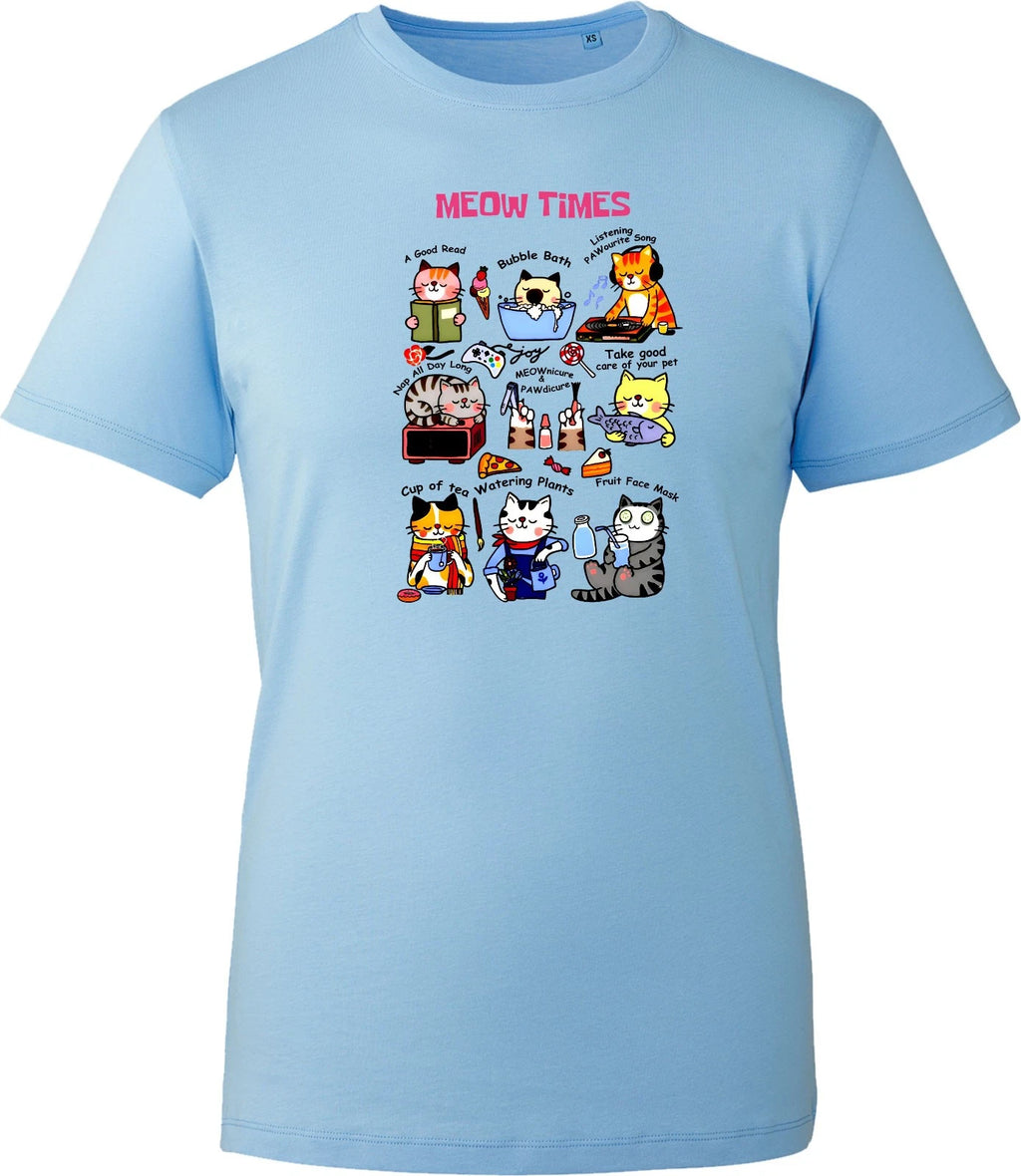 Meow Times Unisex T Shirt Funny Cute Cat Graphic Print White Novelty Cartoon Tee