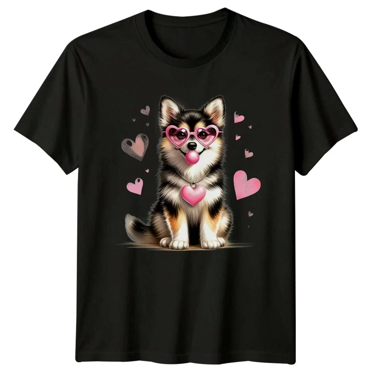Cute Dog Puppy Heart Glasses Bubble Gum Animals Mens Womens Graphic Tee Unisex , , , Long Sleeve Tee
