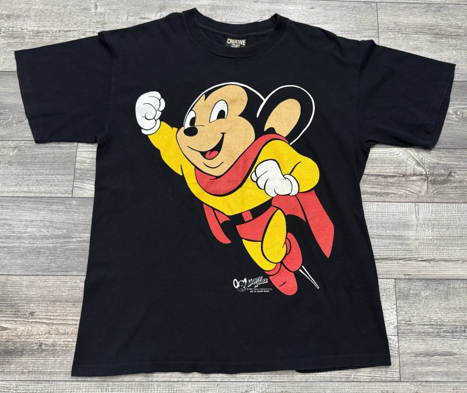Vintage MIGHTY MOUSE Shirt Mens Medium Viacom 1993 CREATIVE IMAGES Black USA Unisex , , , Long Sleeve Tee