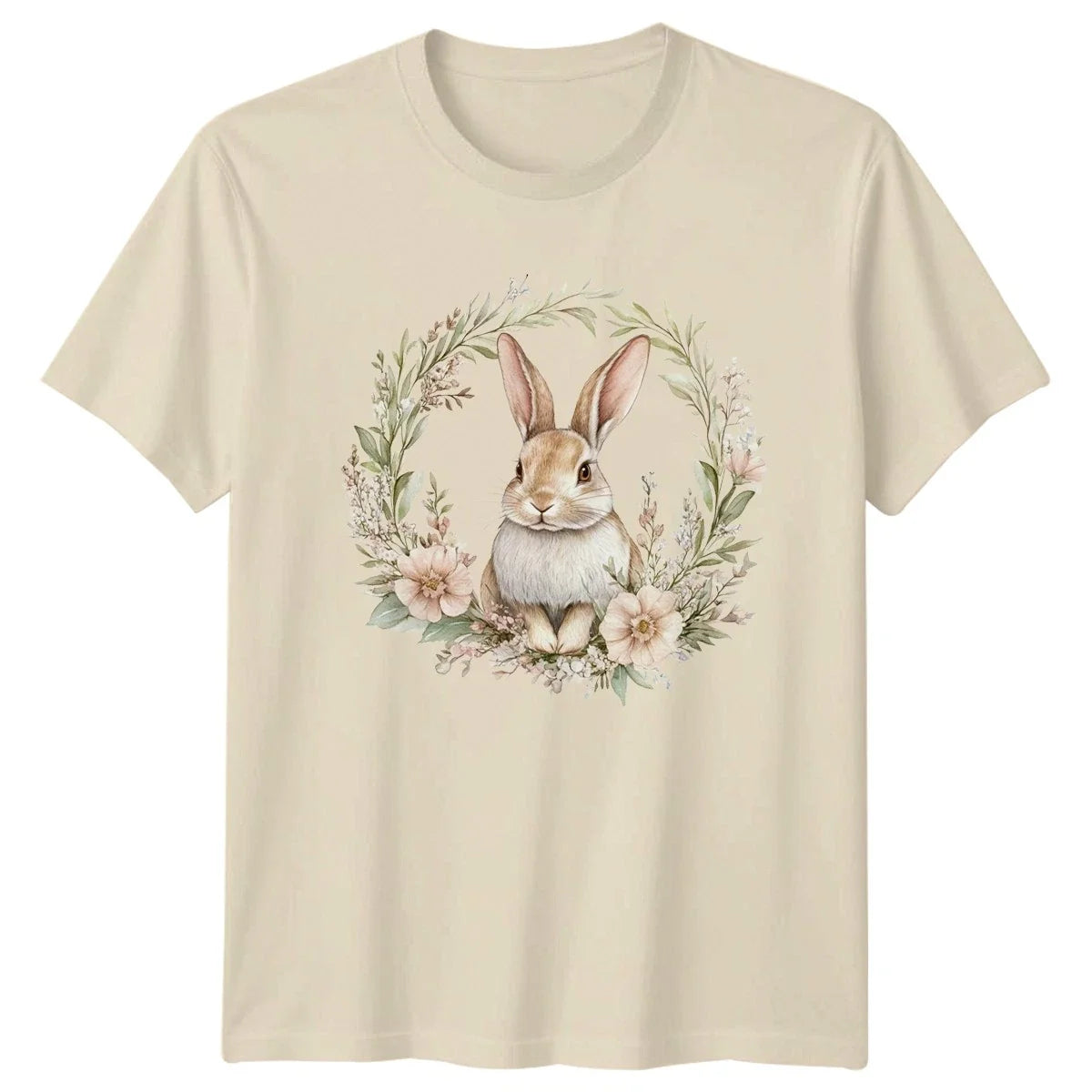 Cute Watercolor Rabbit In Floral Wreath Women Easter Spring Gift For Her Unisex , , , Long Sleeve Tee