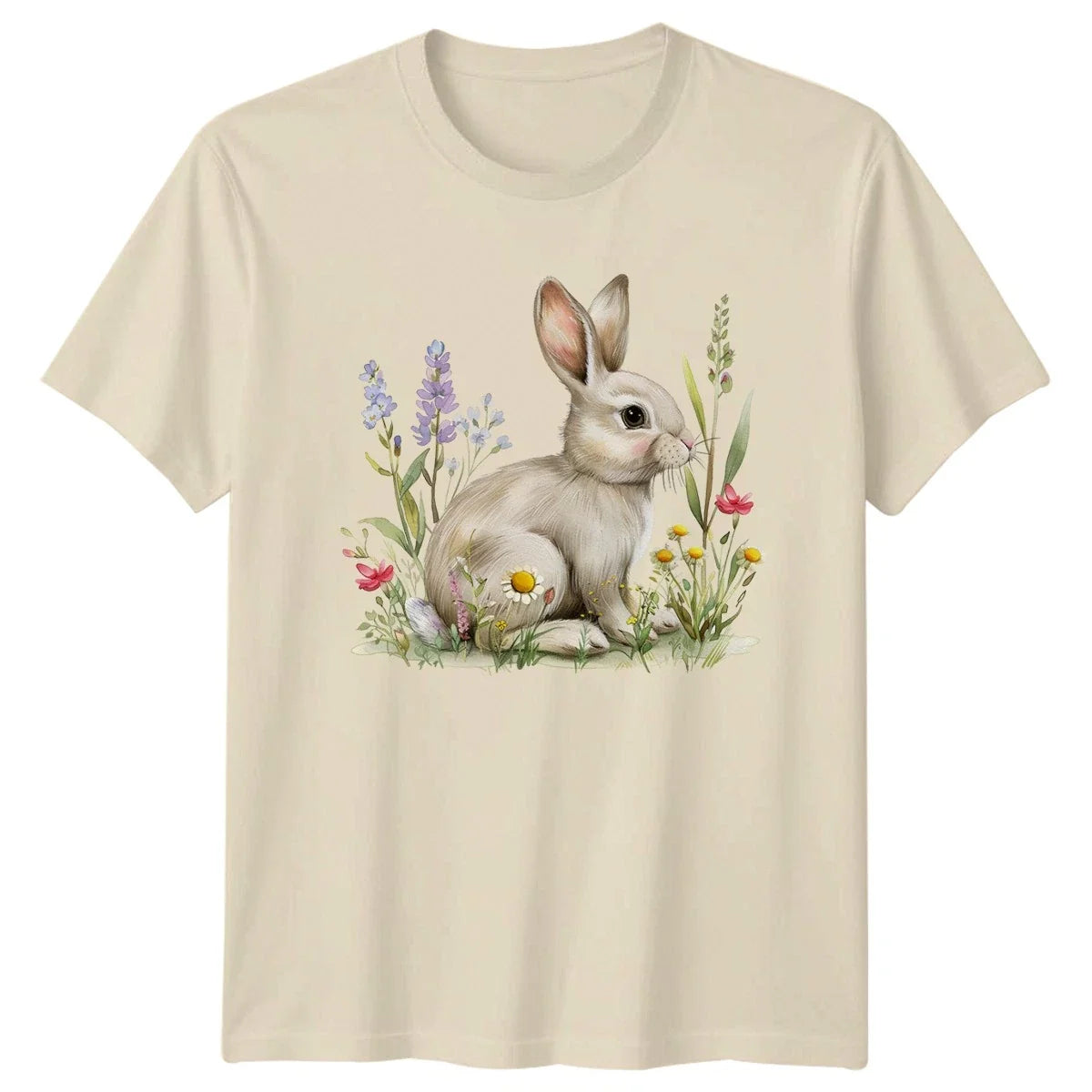 Cute Watercolor Rabbit Bunny In Womens Wildflower Nature Unisex , , , Long Sleeve Tee