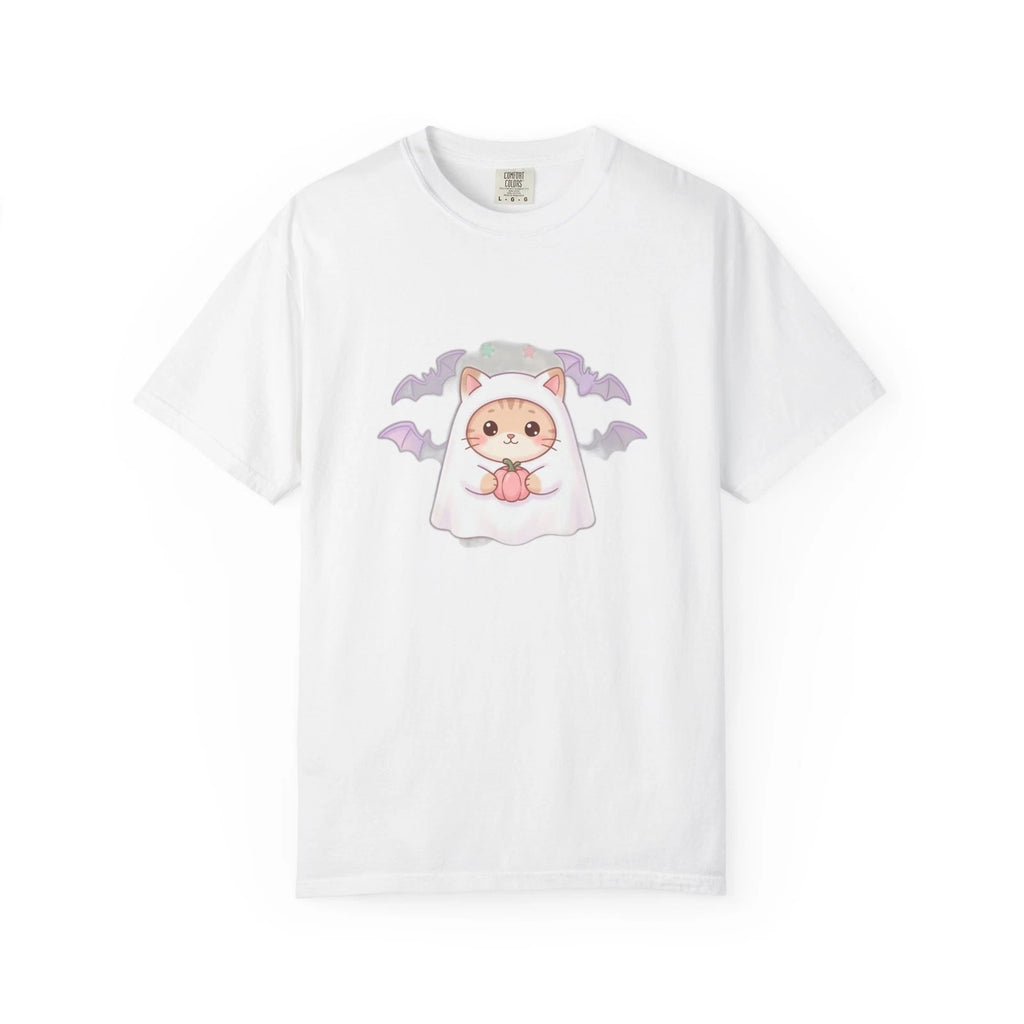 Pastel Halloween Ghost Cat T-Shirt Just Here for the Boos Cute Kawaii Spooky Tee