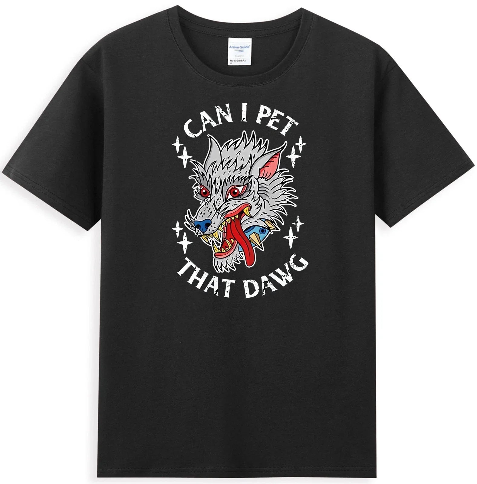 Can I Pet That Dawg Can I Pet That Dog Funny Wolf Tattoo Design Men's Unisex , , , Long Sleeve Tee