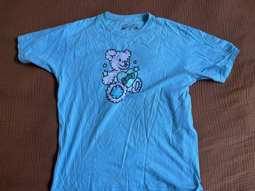 Baby Milky Bears Graphic T-Shirt Blue Kawaii Bear Print Men’s Medium