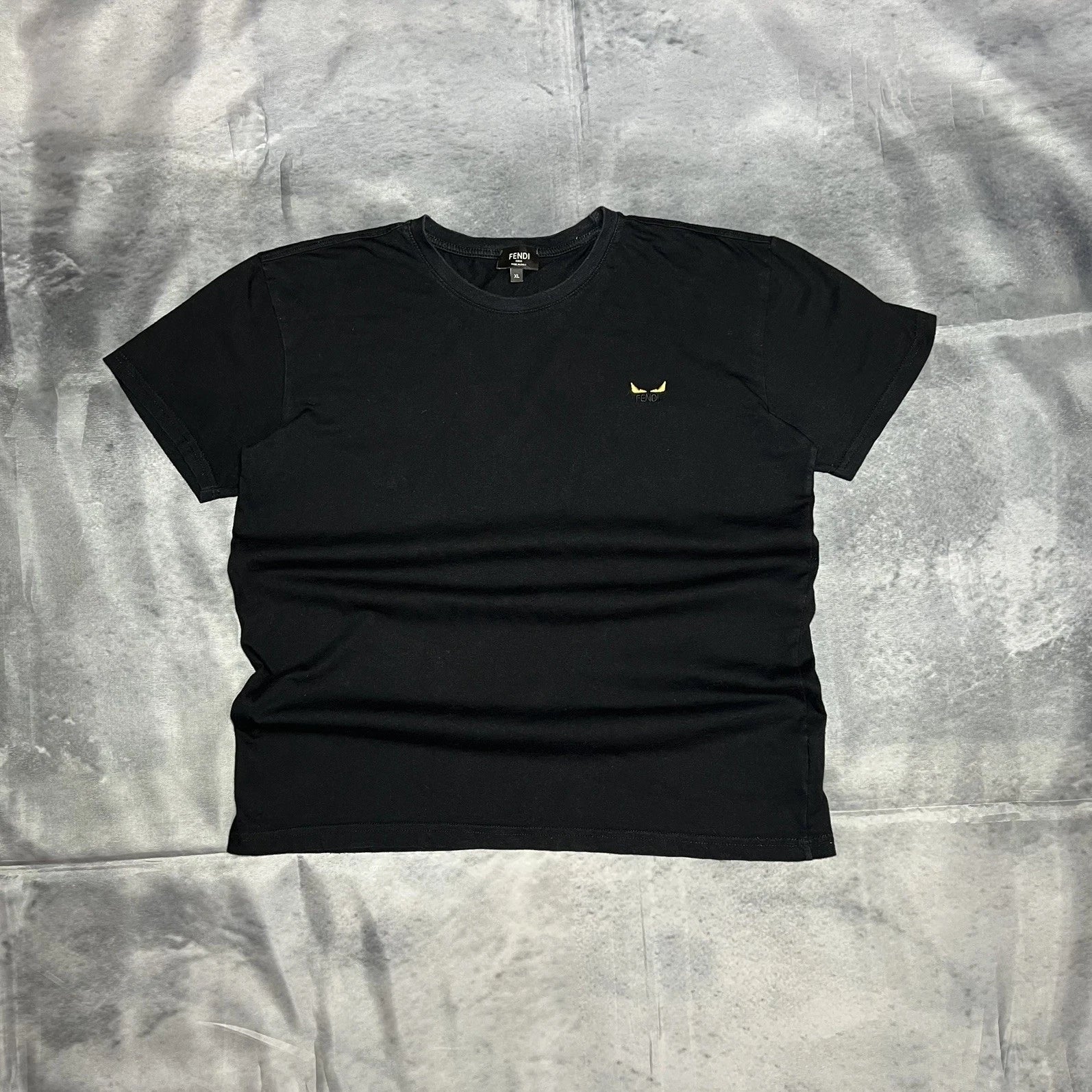 Fendi Black Men's Size XL Small Logo Monster Eyes Cotton Tee Italy Unisex , , , Long Sleeve Tee