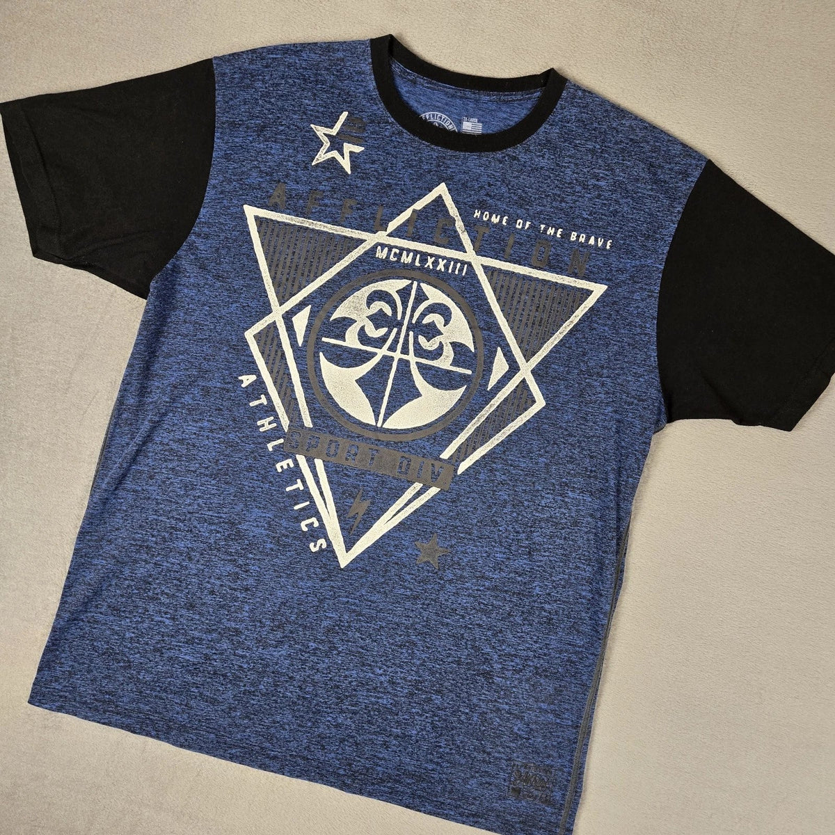 Affliction Sport T Shirt Mens 2XL Short Sleeve Graphic Blue Black Y2k Grunge Unisex , , , Long Sleeve Tee