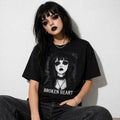 Broken Heart Gothic Girl TShirt Women Streetwear Emo Aesthetic Graphic Grunge Unisex , , , Long Sleeve Tee