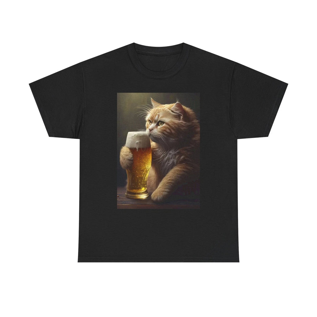 Cat Drinking A Beer Graphic T Shirt Funny Unisex Heavy Cotton Tee