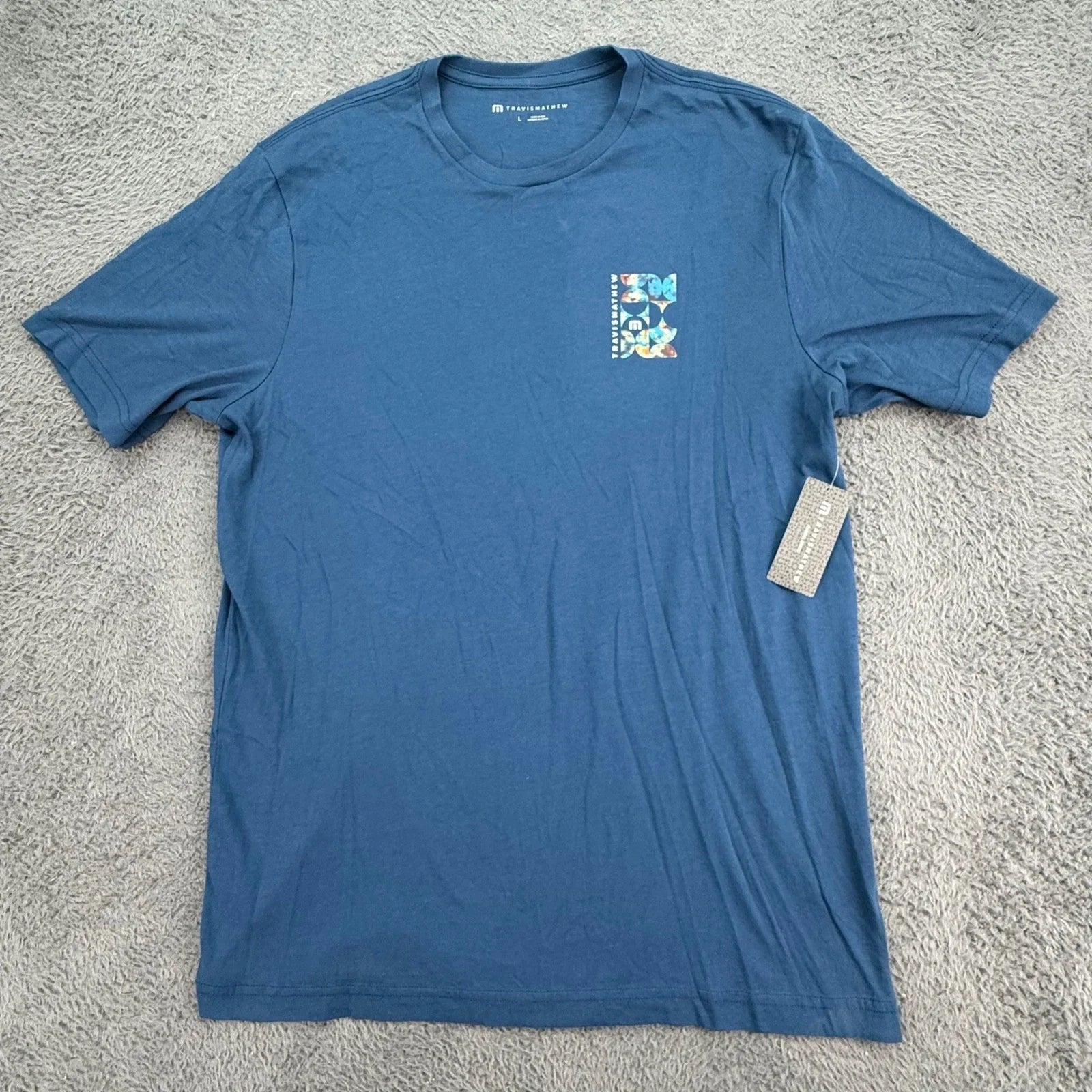 TravisMathew Return Ticket Mens L Blue Graphic Short Sleeve A42234 NEW Unisex , , , Long Sleeve Tee