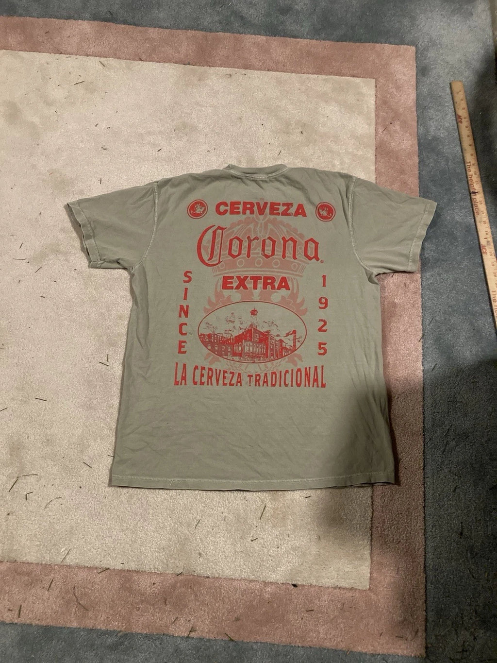 Corona Extra Cerveza Beer T Shirt Mens Large Olive Green Double Sided Graphic