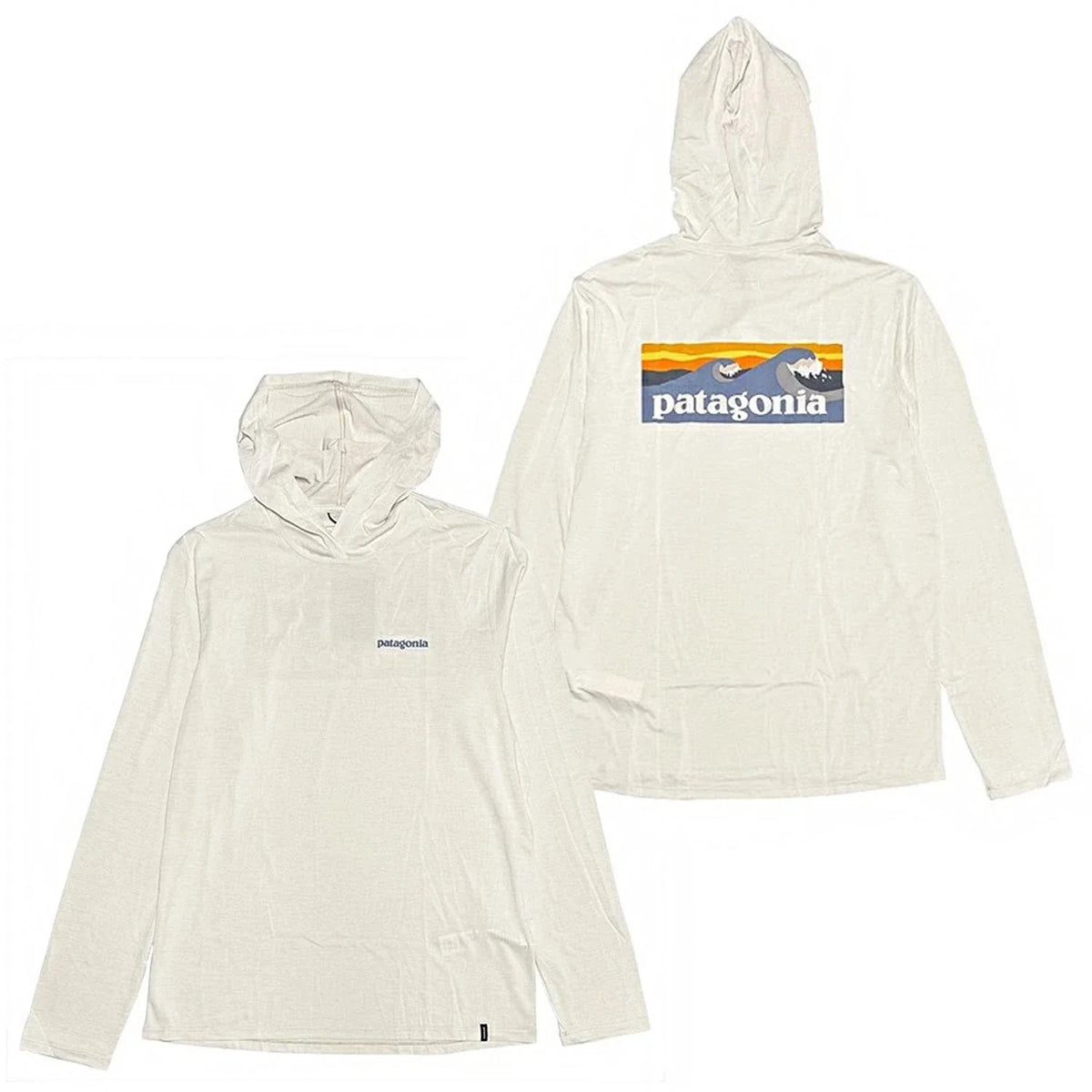 Patagonia Men Capilene Cool Daily Hoody Boardshort Logo L/S - Dyno White Unisex , , , Long Sleeve Tee