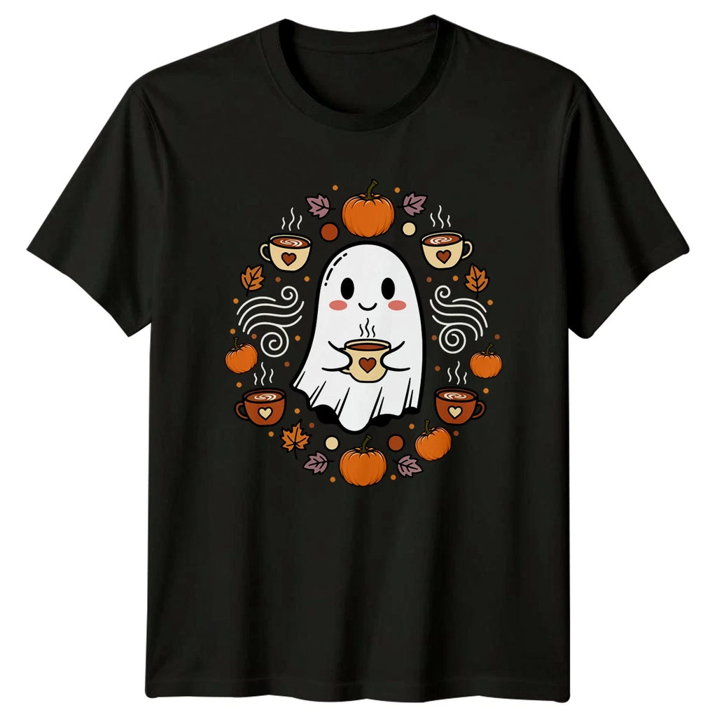 Cute Ghost With Pumpkin Spice T-Shirt Kawaii Autumn Halloween Gift