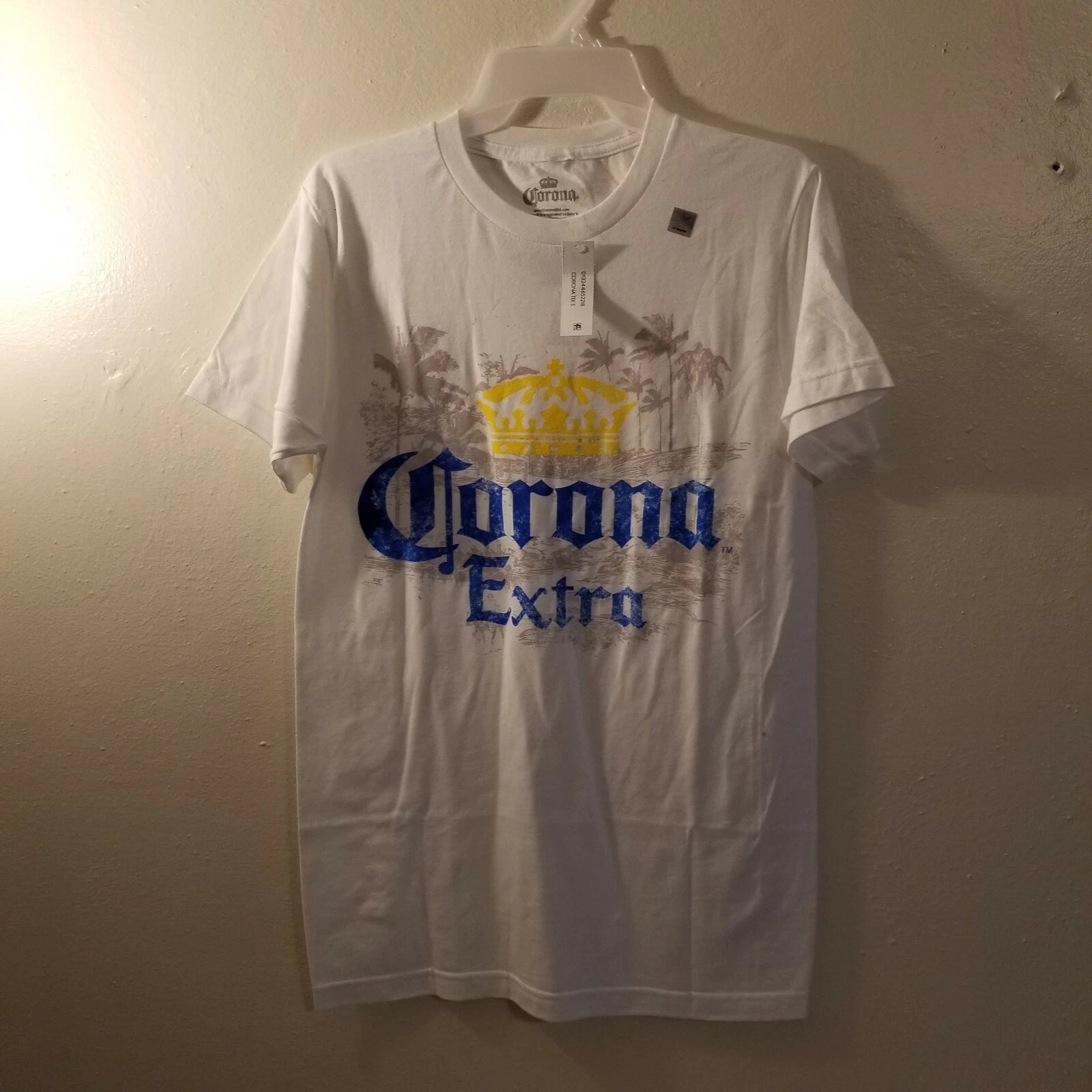 NWT Corona Mens Solid Logo T-Shirt Sz Small Corona Beer Extra Yellow Blue