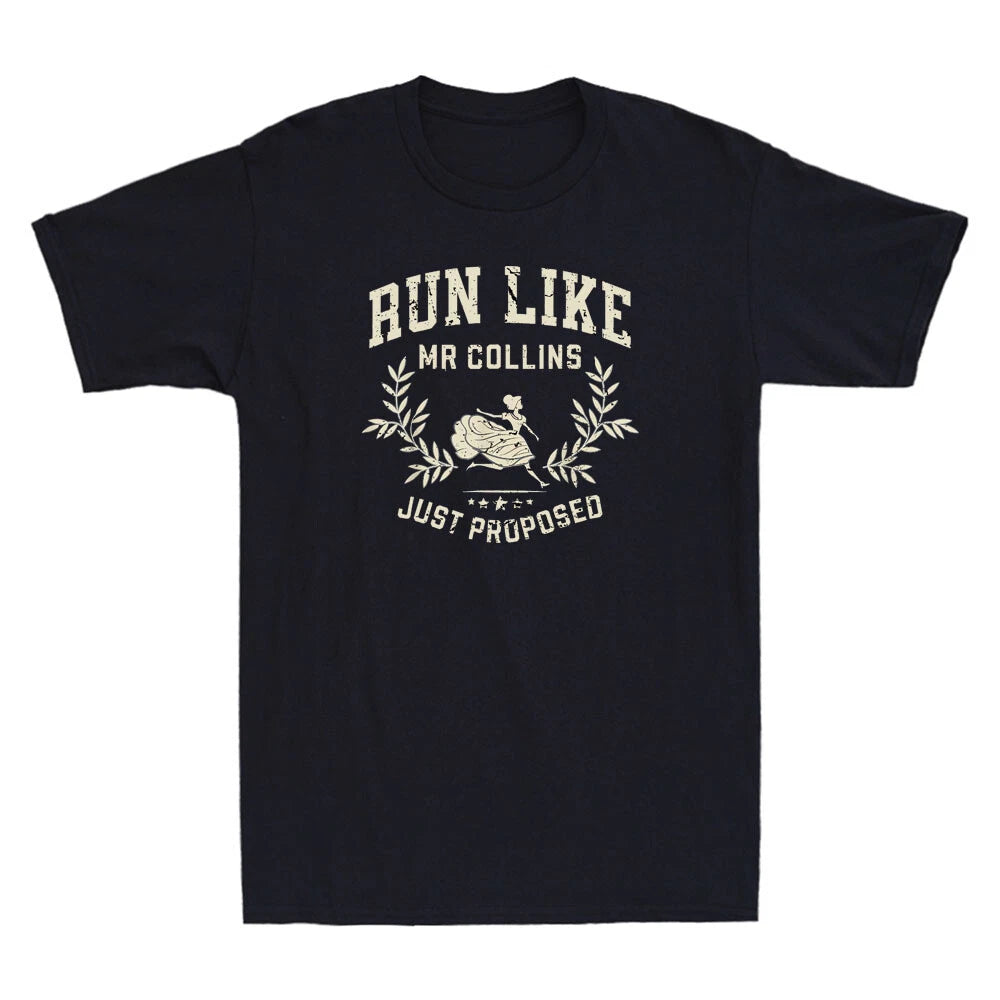 Run Like Mr Collins Just Proposed Funny Graphic Humor Saying Retro Men's T-Shirt