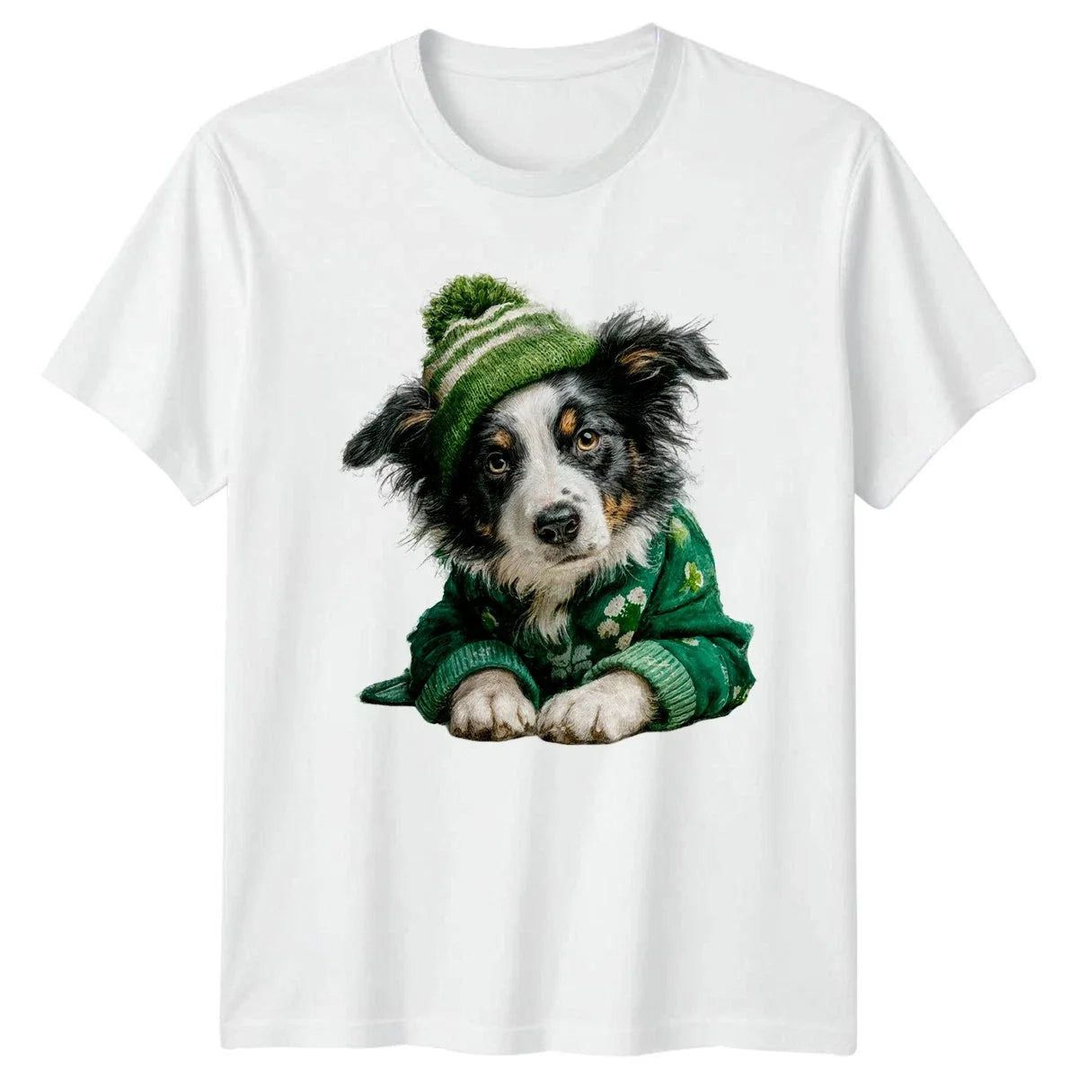Cute Puppy Dog Wearing St Patricks Australian Shepherd Puppy Unisex , , , Long Sleeve Tee