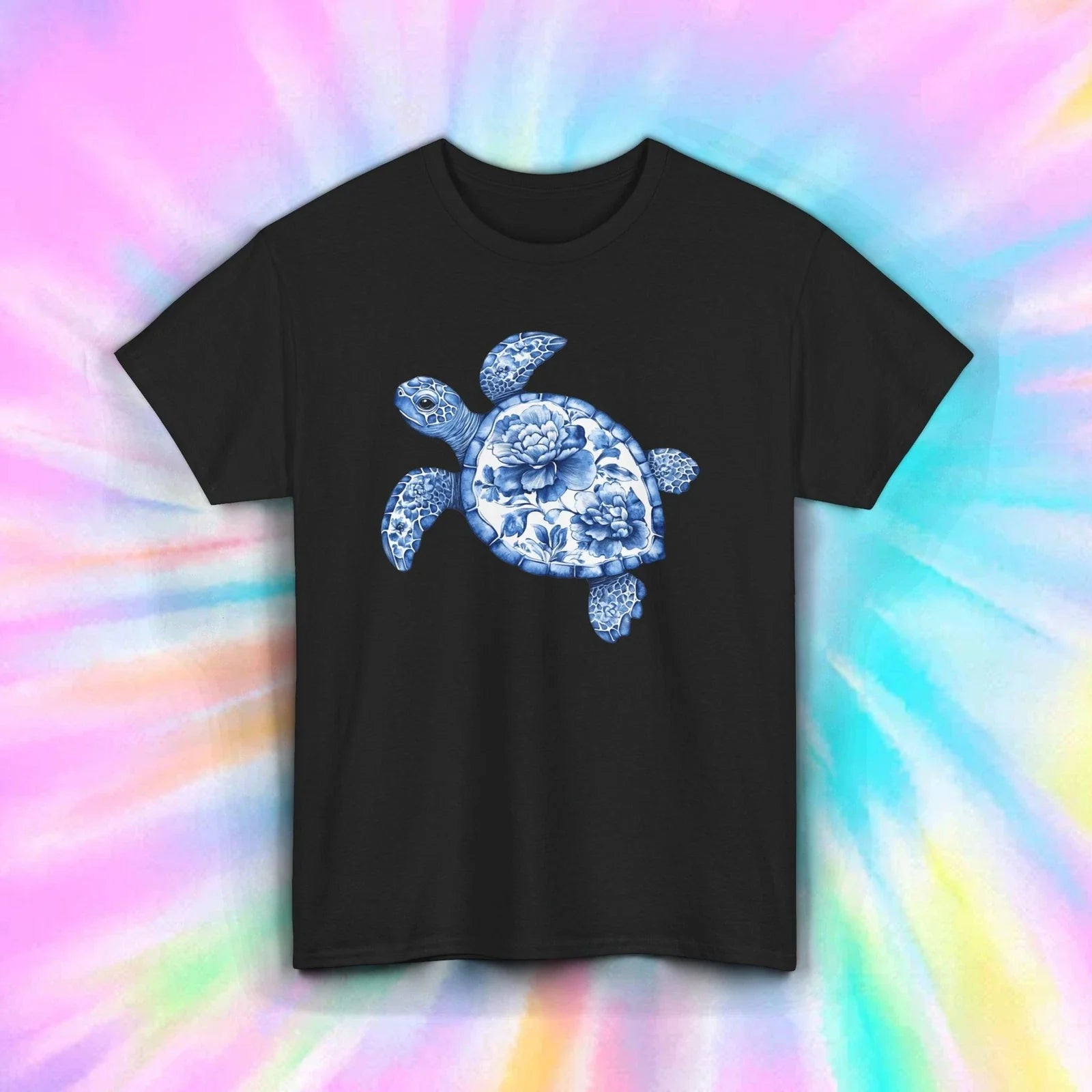 Turtle Shirt Blue Floral Sea Animal Vintage Ocean Cottagecore Aesthetic S-5XL Unisex , , , Long Sleeve Tee