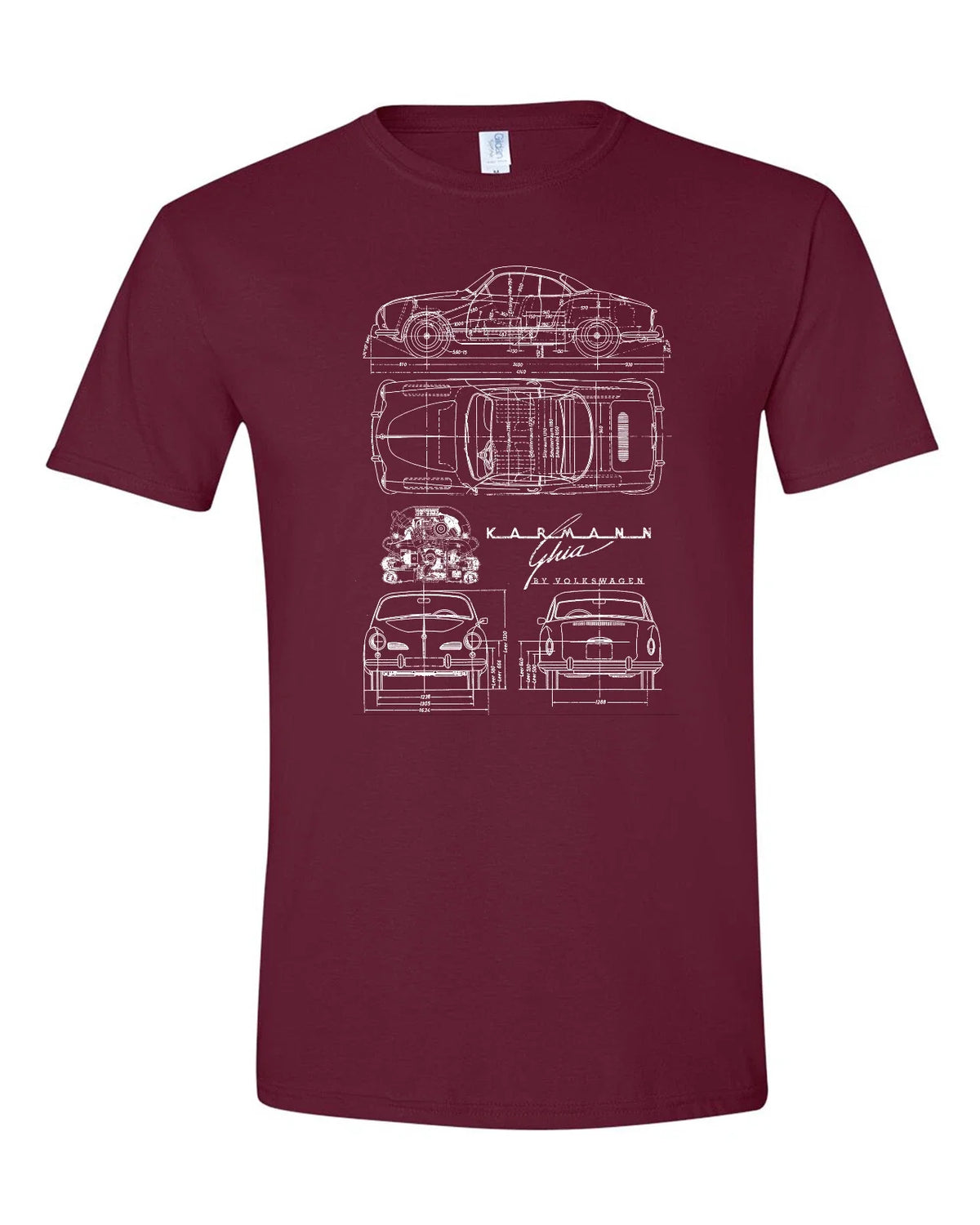 Karmann Ghia Blueprint Tee w. Air Cooled Engine Diagram Unisex , , , Long Sleeve Tee