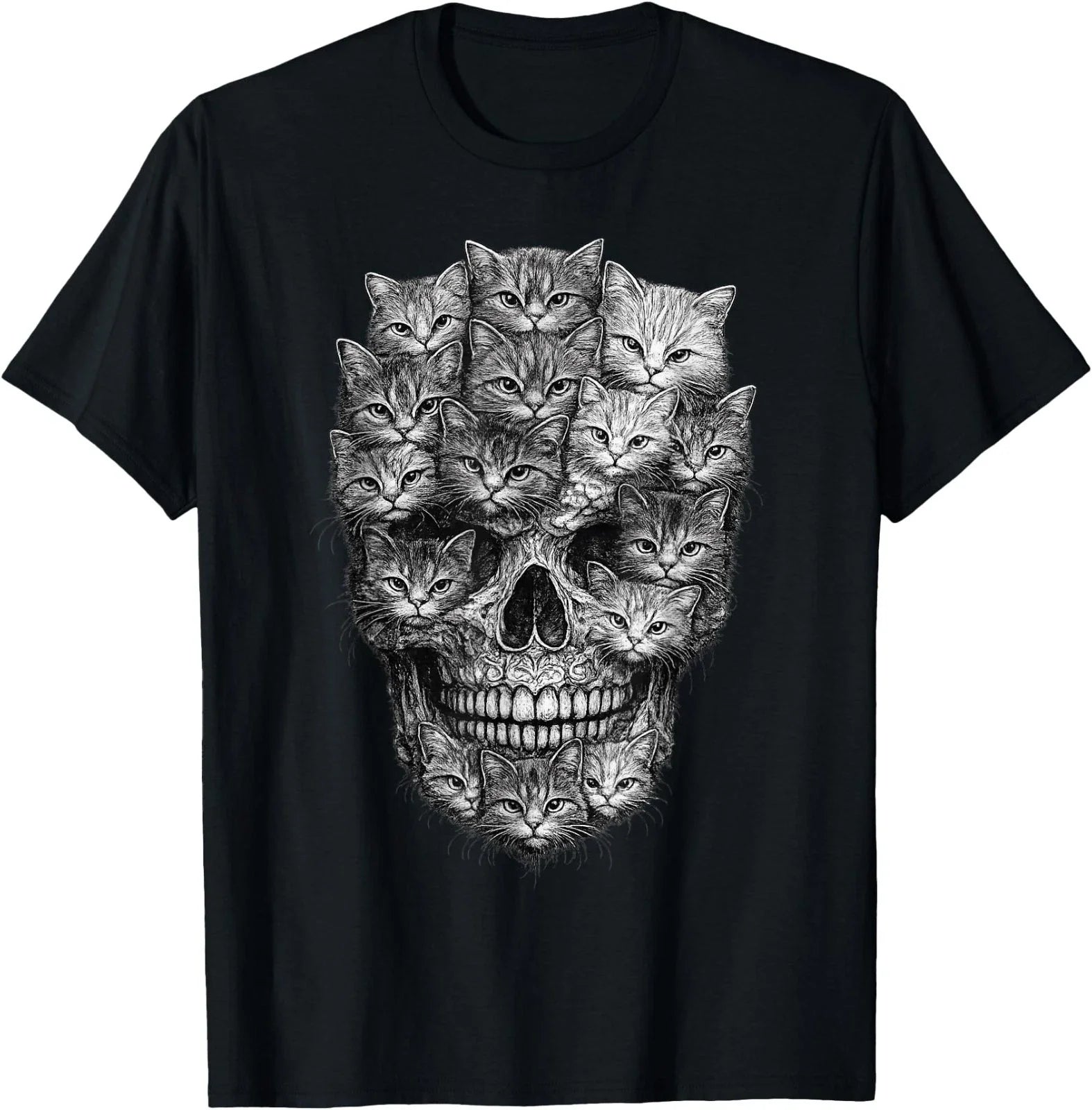 Cat Skull Made of Cats Gothic Kitty Skeleton Dark Aesthetic Unisex , , , Long Sleeve Tee