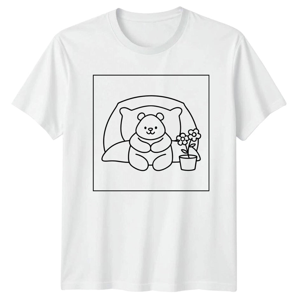 Kawaii Bear and Flowers Design Mens T-Shirt Womens Tee Graphic Unisex