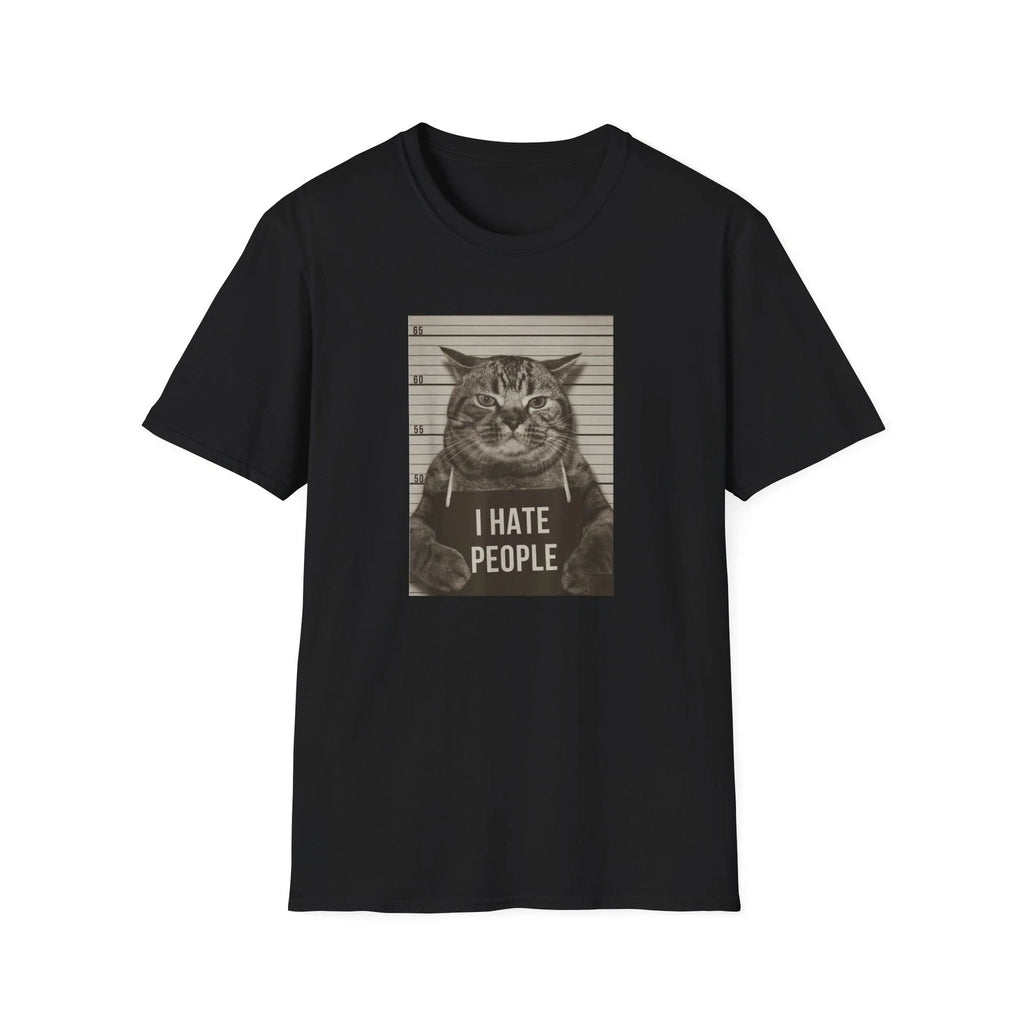 Mens Funny T Shirts I Hate People Cat Mugshot Sarcastic Graphic Novelty Tee