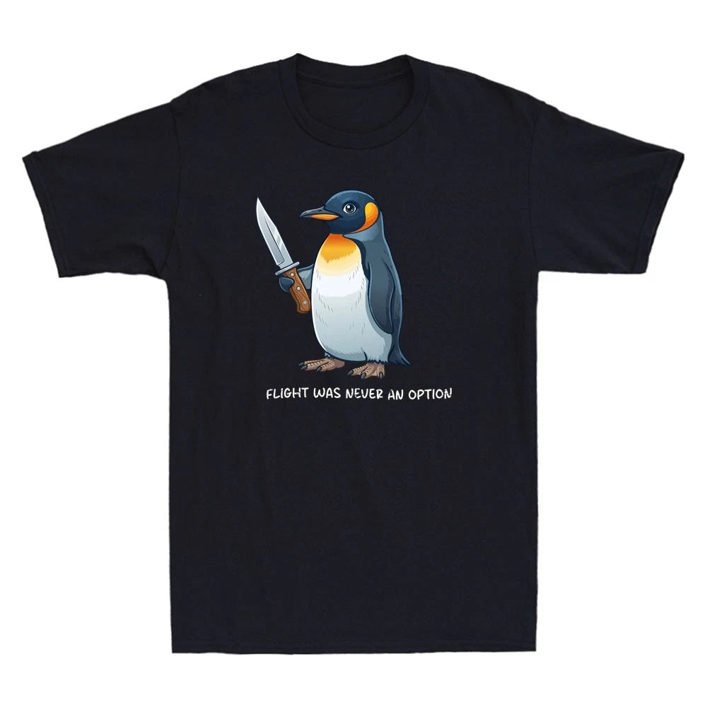 Flight Was Never An Option Funny Penguin With Knife Meme Novelty Men's T-Shirt