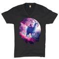 Cat Riding a Llama in Space V-Neck Weird Galaxy Moon Creative Tee Unisex , , , Long Sleeve Tee