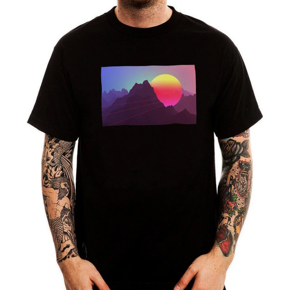Rising Sun Vaporwave 80's Art Aesthetic Men's Printed Cotton Top Tee Unisex , , , Long Sleeve Tee