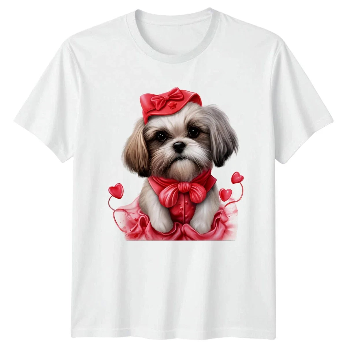 Shih Tzu Puppy Hearts Valentines Day Mens Womens Tee Graphic Top Unisex , , , Long Sleeve Tee