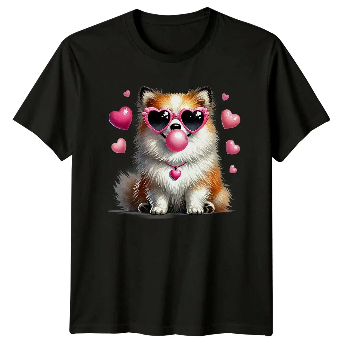 Cute Dog Bubblegum Hearts Animals Dogs Mens Womens Graphic Tee Unisex , , , Long Sleeve Tee